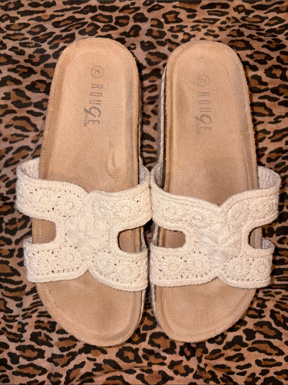 Crochet Platform Slide Sandals in Cream- Comfortable Slip-Ons